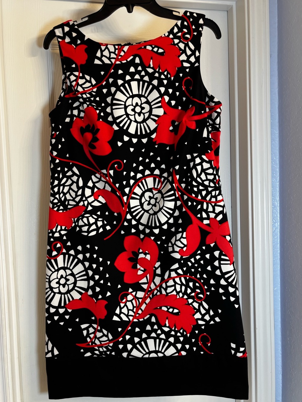 ALYX Limited Red Black White Floral Geometric Shift Dress Size 12